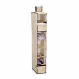 Relaxdays kast organizer hangend, 7 vakken, stof, HxBxD: 106 x 16,5 x 31 cm, 2 lades, kledingkast, broeken, smal, beige