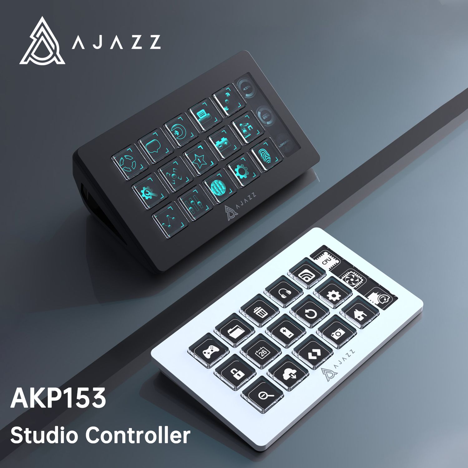 黑爵 AJAZZ AKP153 Streaming Studio Controller Toetsenbord Type-c Bedraad met 15 Macro LCD-sleutels en 1 zijscherm Afneembare standaard