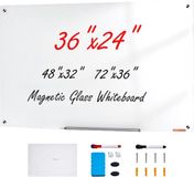 Vevor Magnetisch Glazen Whiteboard, Wandbord Droog Uitwisbaar Bord 90 X 60 cm, Wandgemonteerd Wit Glazen Bord Zonder Frame, met Pennenbakje, Een Gum En 2 Pennen, Magneetbord Wit