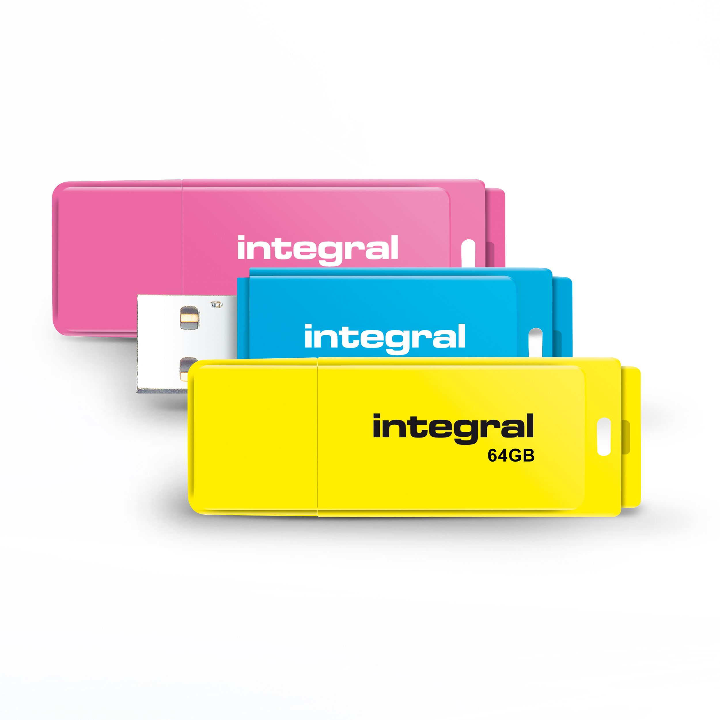 Integral 64GB TRIPLE USB 2.0 Flash Drive - Neon Colors (3-Pack)
