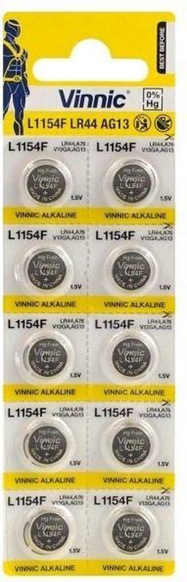 Vinnic 10 Stuks - G13 / AG13 / L1154 / LR44 / 157 / A76 1.5V knoopcel batterij