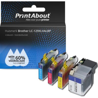 PrintAbout Huismerk Brother LC-129XLVALBP Inktcartridge 4-kleuren Voordeelbundel Hoge capaciteit