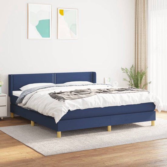 vidaXL Boxspring met matras, stof, blauw, 180x200 cm