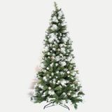 Natuurlijke groene kerstboom met sneeuw en strik, 180 cm