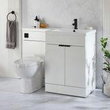 Hudson Reed Ensemble meuble-lavabo & WC - Blanc - Droite - 110,5 cm - Poignées invisibles noires - Moderne - Cluo-Select