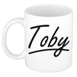 Bellatio Decorations Toby Naam koffiemok - beker - met sierlijke letters - wit