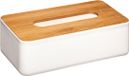 5Five Tissuedoos - tissue box - wit - kunststof met bamboe deksel - 26 x 13 cm