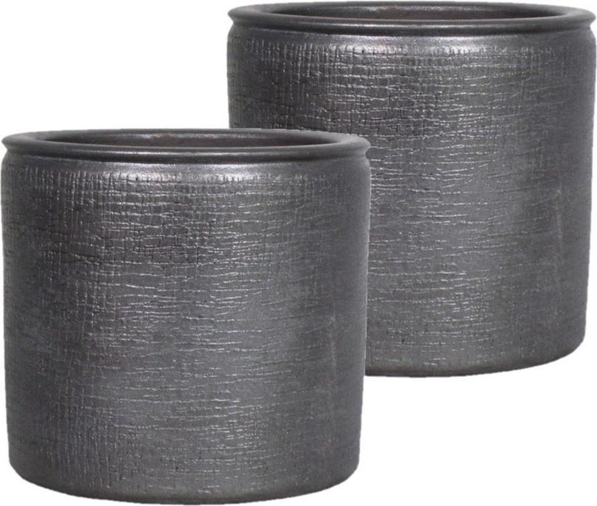 Floran 2x Zwarte Keramische Bloempotten D18cm - Industrieel Design