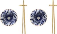 Item International 6-delige sushi serveer set aardewerk voor 2 personen blauw/wit