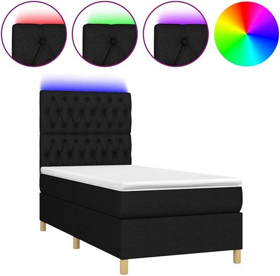vidaXL Boxspring met matras en LED stof zwart 100x200 cm