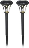 Gerimport Lampe de jardin - 2x - solaire - lumière LED - plastique - H38 cm - noir - piquet de terre - projecteur à piquer
