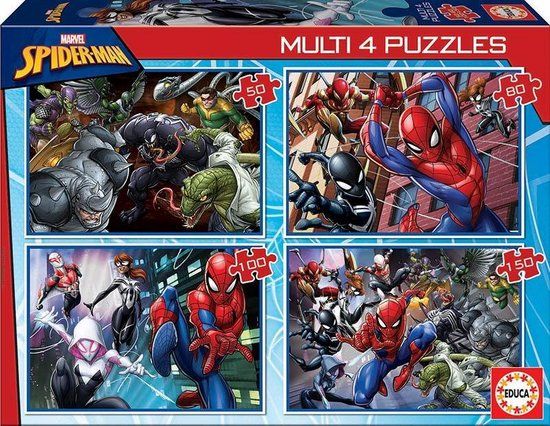Educa Puzzle - 4 Puzzels - Spiderman - 380 Stukjes - 6+ Jaar
