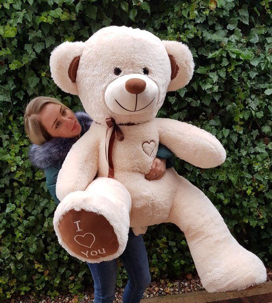 Knuffelbeer met hart - 160 cm - crème bruin