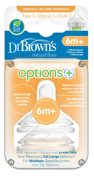 Dr. Browns Options+ Anti-Colic Brede Halsfles speen Fase 3 transparant