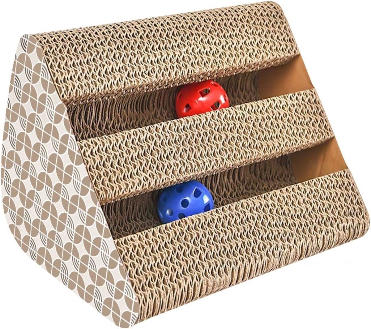 INTIRILIFE Interactieve krabplank Kattenspeelgoed van bruin golfkarton met 27.5 x 23.5 x 17.5 cm formaat - Voor een speelse bezigheid van uw kat