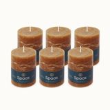 Spaas 6 Geurloze Rustieke Stompkaarsen, 80/110mm, ± 65 uur, Cognac