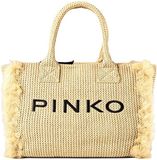 PINKO Beach Shopper Tas 38 cm - 14 L - paglia-nero-antique gold
