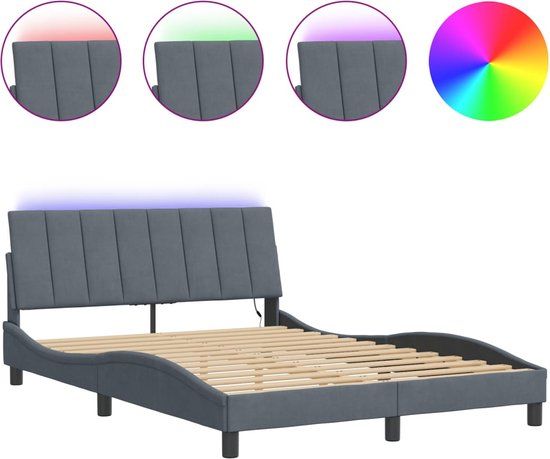 vidaXL Bedframe met LED Donkergrijs Fluweel 120x200 cm