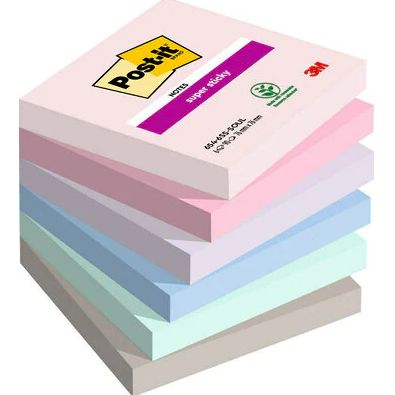 Post-it Super Sticky Notes - 76x76mm - Assorted Colors - 6 Blocks of 90 Sheets