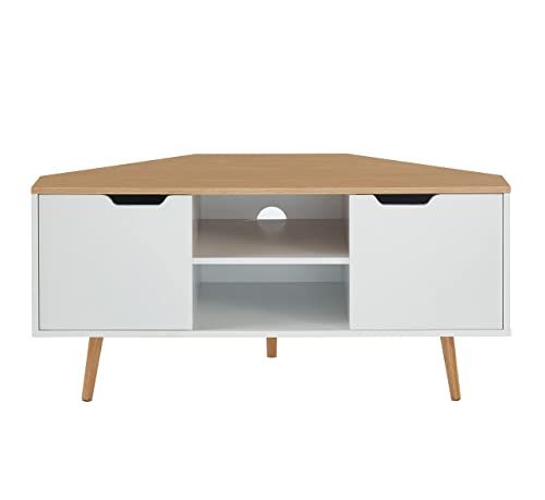 BAÏTA Intermas hoek-tv-kast - decor wit en eiken - industriële stijl - L 115 x D 55 x H 53,5 cm - Lyna