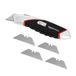 Amazon Basics Stanleymes, robuust, intrekbaar, ergonomisch, multifunctioneel mes met automatische laadfunctie, 3-positie vergrendeling met in totaal 5 mesjes, kleur zwart/zilver