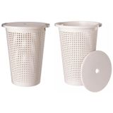 Wasmand met deksel - 2x - wit - 35 liter - 40 x 52 cm - kunststof - rond