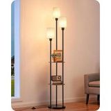 Edishine Lampe sur pied salon, 3 lampes LED sur pied avec étagère et abat-jour en lin, douille E27, ampoules incluses, lampe sur pied moderne pour chambre et bureau, 178 cm