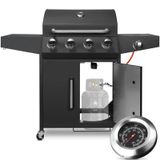 BBQ Grill à gaz - 4+1 brûleurs - Chariot de grill - Inox - Noir