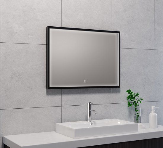 Wiesbaden LED-spiegel Rechthoek 70x50cm Mat Zwart met Verlichting en Verwarming