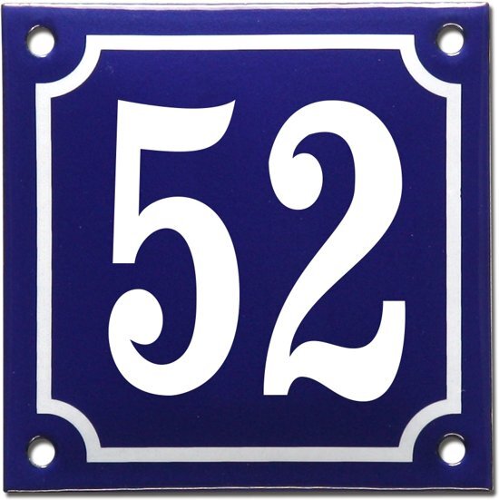 EmailleDesignÂ® Emaille huisnummer blauw/wit nr. 52