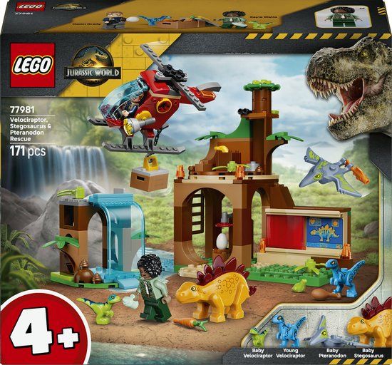 LEGO Jurassic World Velociraptor, Stegosaurus en Pteranodon Redding - Bouwset voor Kinderen Vanaf 4 Jaar