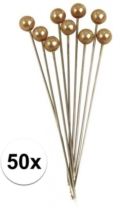 Rayher Hobby 50x Spelden met parel kop goud 6,4 cm
