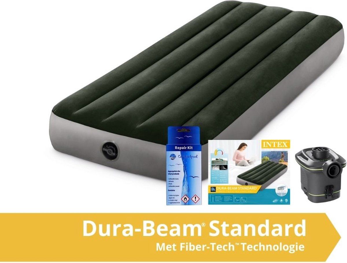 Intex Prestige Downy - Luchtbed - 1 Persoons - Inclusief Pomp Op Batterijen en Repairset - 191x99x25 cm - Groen