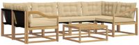 vidaXL Hoek loungeset 6 zitplaatsen Wit en Beige Acacia Hout