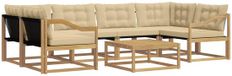 vidaXL Hoek loungeset 6 zitplaatsen Wit en Beige Acacia Hout