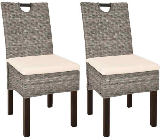 vidaXL Eetkamerstoel Kubu 2 stuks rattan mangohout