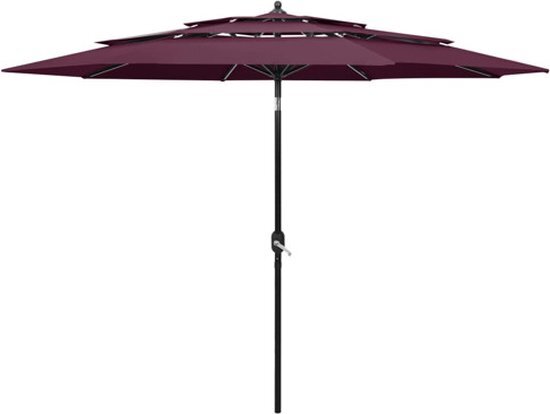 vidaXL Parasol 3-laags met aluminium paal 3 m bordeauxrood