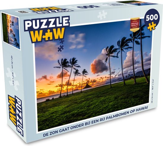 MuchoWow Puzzel De zon gaat onder bij een rij palmbomen op Hawaii - Legpuzzel - Puzzel 500 stukjes