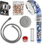 Merkloos / Sans marque Famanu Hogedrukdouchekop met slang Handdouche met Eco-ionenfilter Minerale stenen 3 straalsoorten Aan/uitschakelaar Waterbesparende en drukverhogende douchekop met 3-laags filtratie en steen (blauw) [Energieklasse A+++]