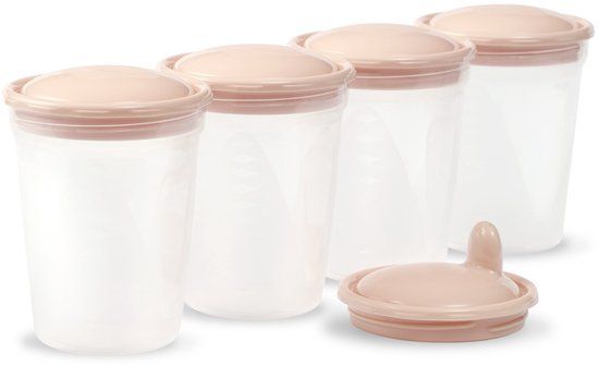 BabyOno Bewaarbakjes met tuit 4 stuks - voor babyvoeding