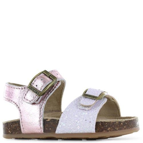 Shoesme leren sandalen met glitters en pailletten - roze/wit