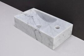 Forzalaqua Venetia fontein 40x22x10cm 1 kraangat rechts rechthoek carrara gepolijst marmer