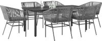 vidaXL 7-delige Tuinset met Kussens, Poly Rattan, Glas, Grijs
