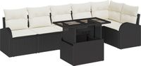 vidaXL Tuinbank Set 7-delig Zwart Poly-rattan