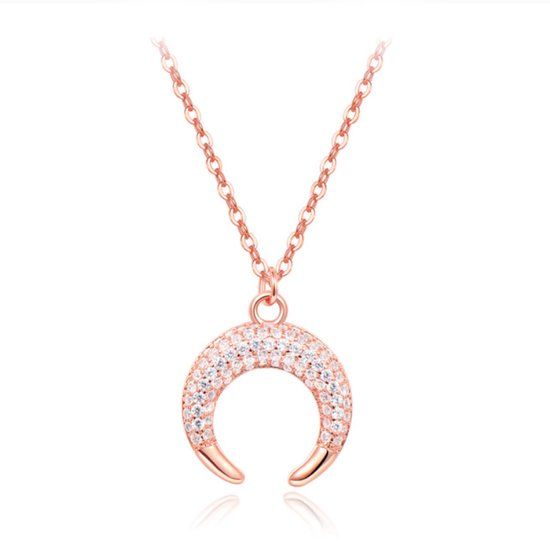 LGT JWLS Lookinggoodtoday Rose kleurige Edelstaal Dames Ketting met Maan Zirkonia Hanger