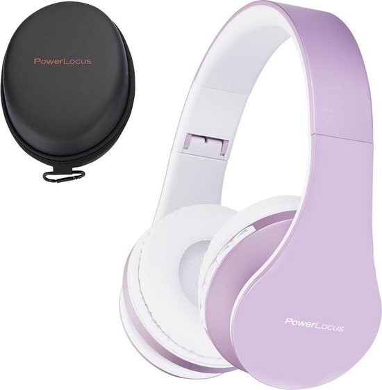 PowerLocus P1 draadloze Over-Ear Koptelefoon Inklapbaar - Bluetooth - Met microfoon – Wit/Paars