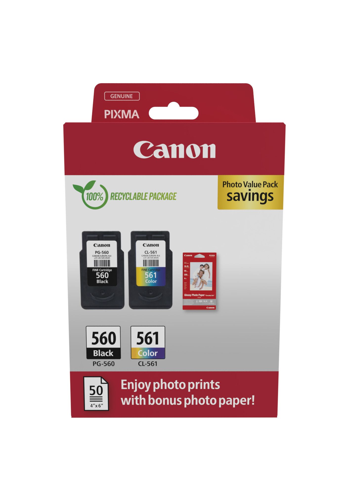 Canon PG-560/CL-561 2-Pack Ink Cartridge - Black, Cyan, Magenta, Yellow - Original