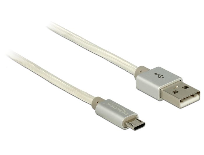 DeLOCK USB 2.0 A naar Micro-B Kabel - 2m - Wit/Zilver