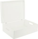 Creative Deco XL Houten Opbergkist Wit – 40x30x14cm – Met Deksel, Handvat
