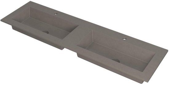 Wastafel INK Kraft Dubbele Wastafel met 2 Kraangaten - 1600x450x10 mm - Grijs Composiet